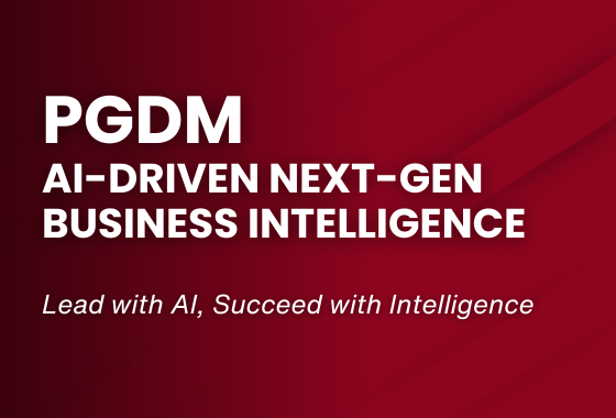 PGDM AI-Driven Next-Gen Business Intelligence – Lead with AI, Succeed with Intelligence on a dark red gradient background